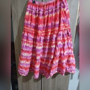 Jane Ashley Pink & Red Tie-Dye Tiered A-Line Skirt